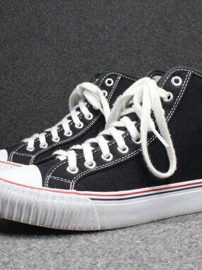 PF Flyers Center Hi Black Canvas High Top Sneakers Rigid Wedge Mens 8 Womens 9.5